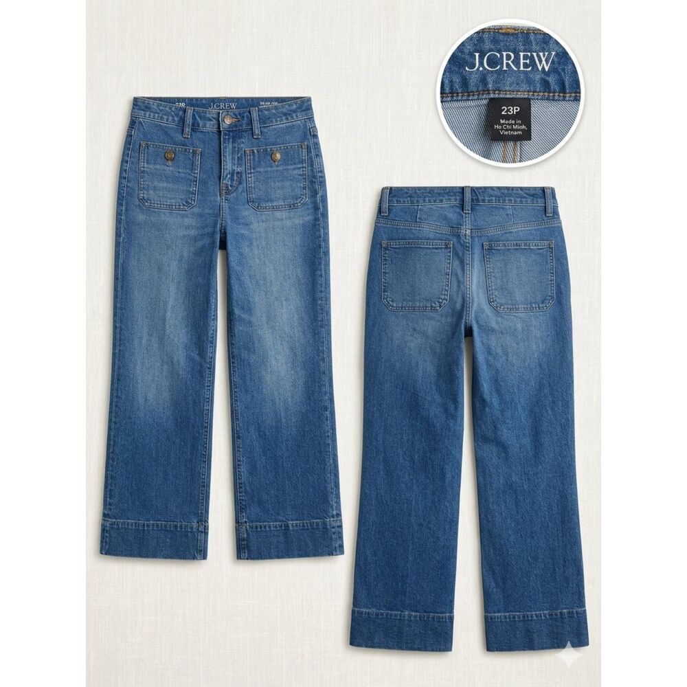 J.Crew 1996 Semi-Stretch Sailor Denim Trouser Jeans 23P Wide Leg Flare